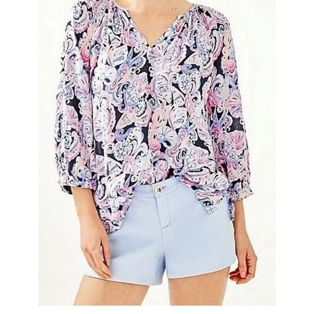 Lilly Pulitzer Adie Ruffle Pocket Shorts Stretch, Size 8, Crew Blue worn once